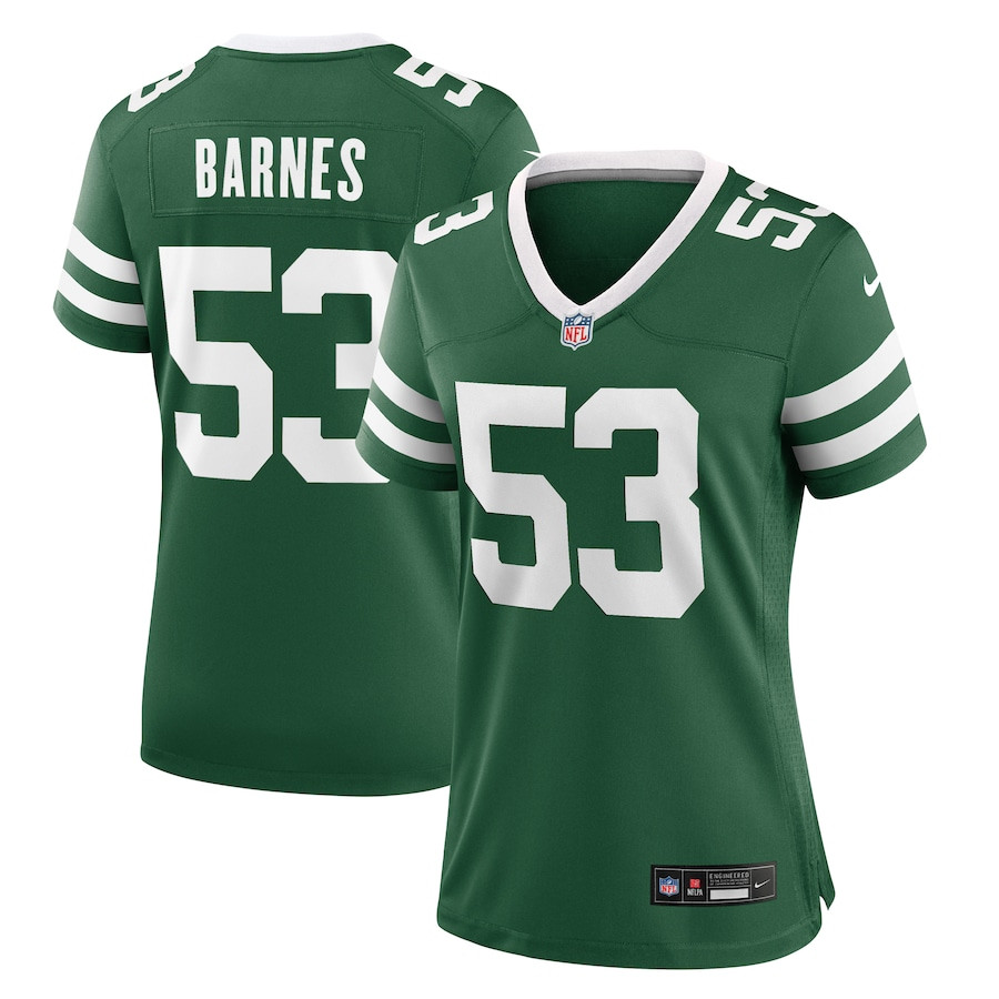 Zaire Barnes 53 New York Jets Team Game Legacy Green NFL Jersey Women's