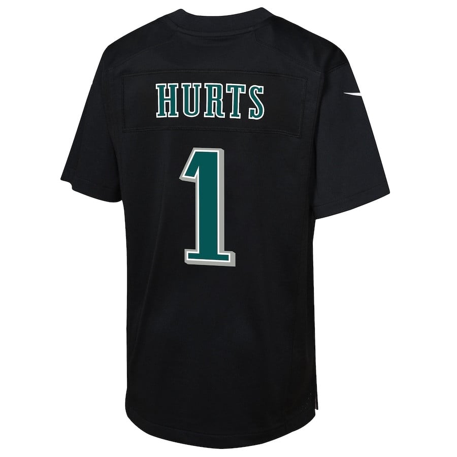 Jalen Hurts 1 Philadelphia Eagles Super Bowl LIX Patch Fashion Game Player Carbon Black NFL Jersey Youth