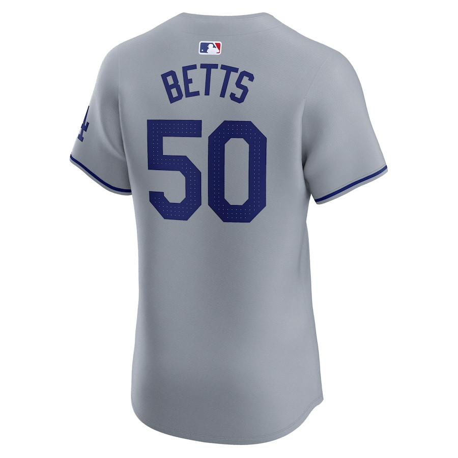 Mookie Betts 50 Los Angeles Dodgers 2024 World Series Road Elite Player Gray MLB Jersey Men's
