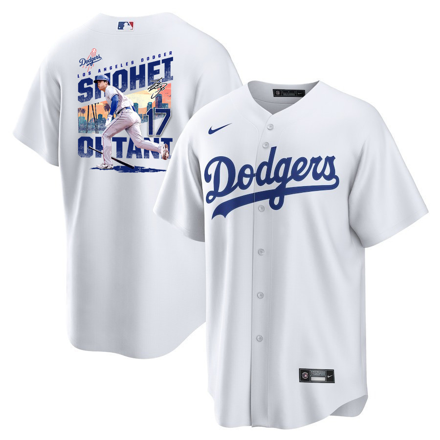 Shohei Ohtani 17 Los Angeles Dodgers Signed Homerun 2023 Home White MLB Jersey Men's