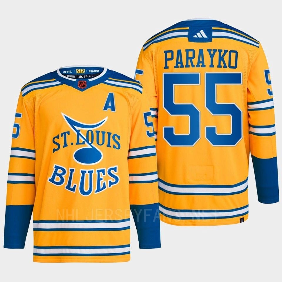 Colton Parayko 55 Reverse Retro 2.0 2022 St. Louis Blues Yellow Primegreen NHL Jersey Men's