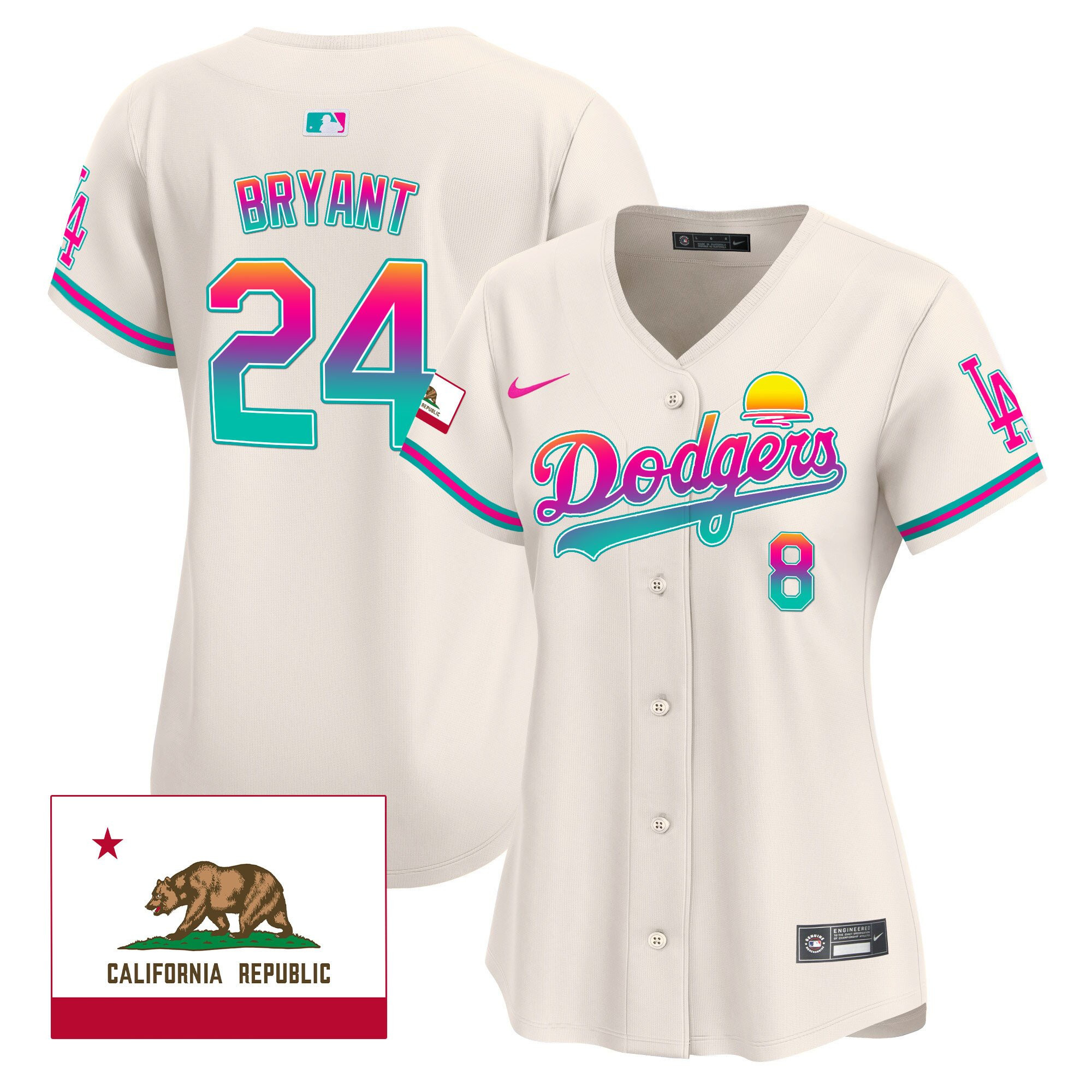Kobe Bryant 24 Los Angeles Dodgers 2024 Los Angeles City Style California Republic Patch Cream MLB Jersey Women's