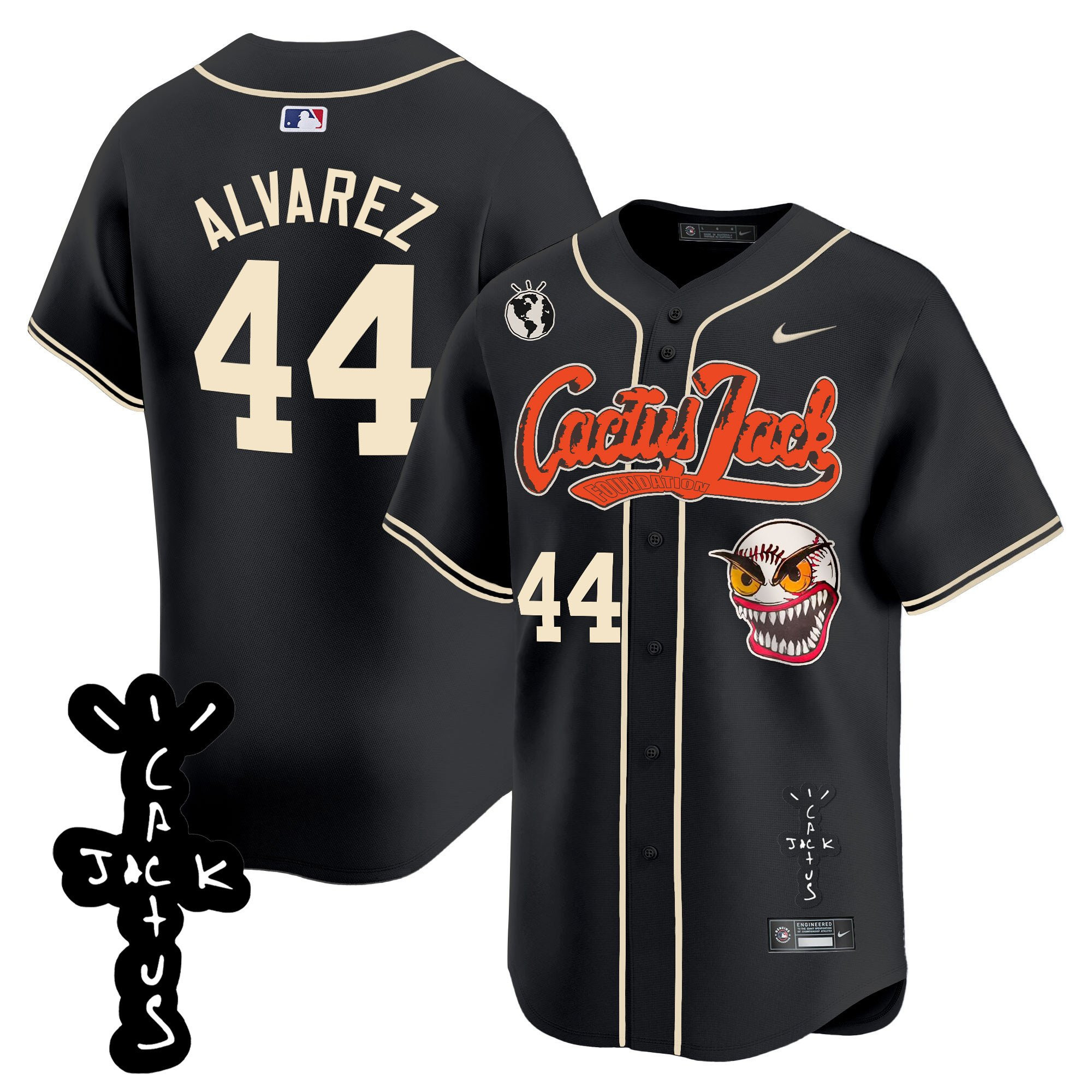 Yordan Alvarez 44 Houston Astros Cactus Jack Patch V2 Black MLB Jersey Men's