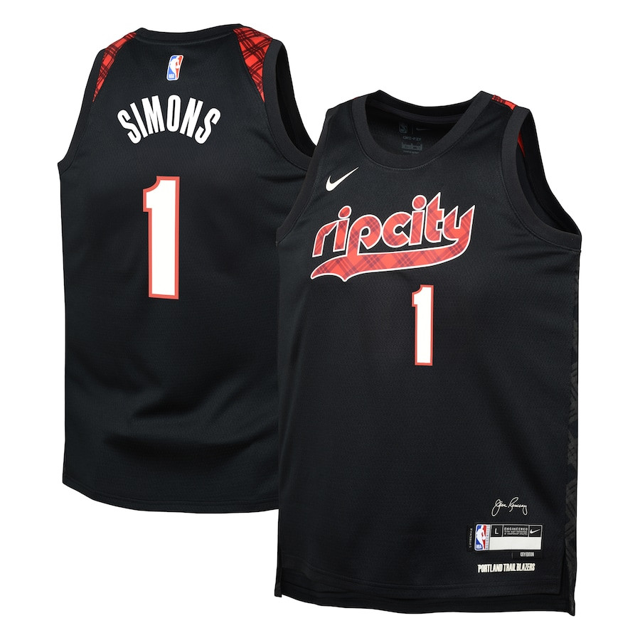 Anfernee Simons 1 Portland Trail Blazers 2023/24 City Edition Swingma Black NBA Jersey Youth