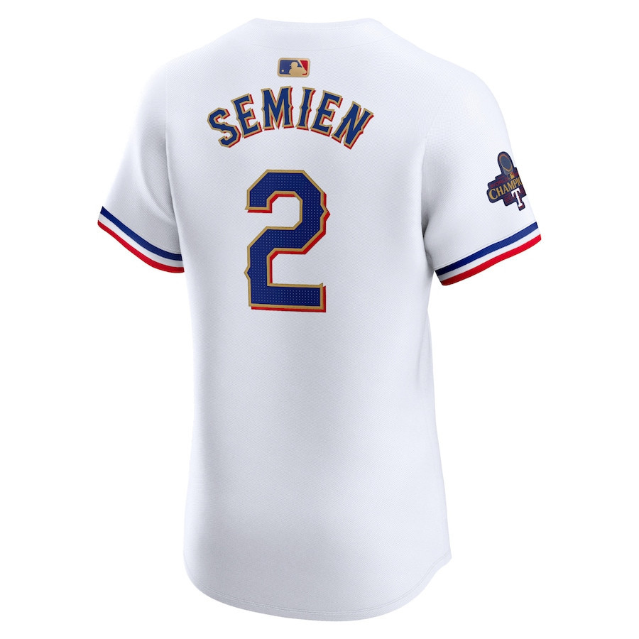Marcus Semien 2 Texas Rangers 2024 Gold Collection ELITE Player White MLB Jersey Men's