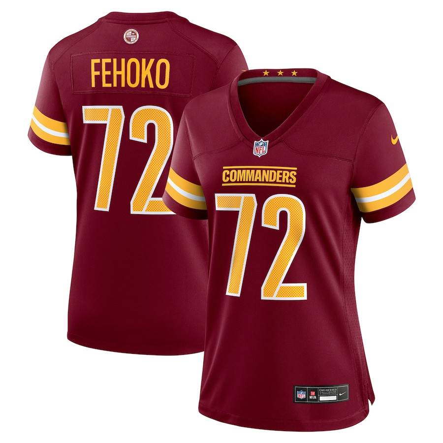 Viliami Fehoko Jr. 72 Washington Commanders Team Game Burgundy NFL Jersey Women's