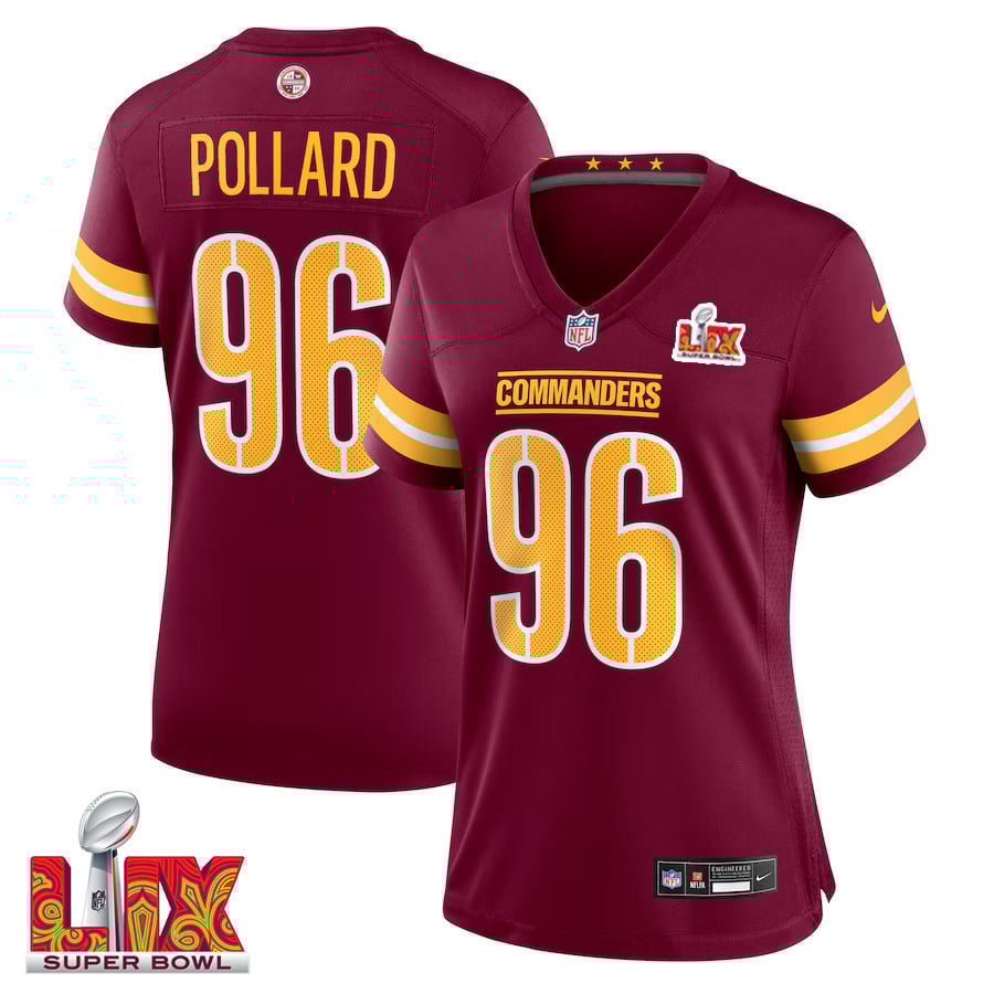 Norell Pollard #96 Washington Commanders Super Bowl LIX Burgundy NFL Jersey Women's