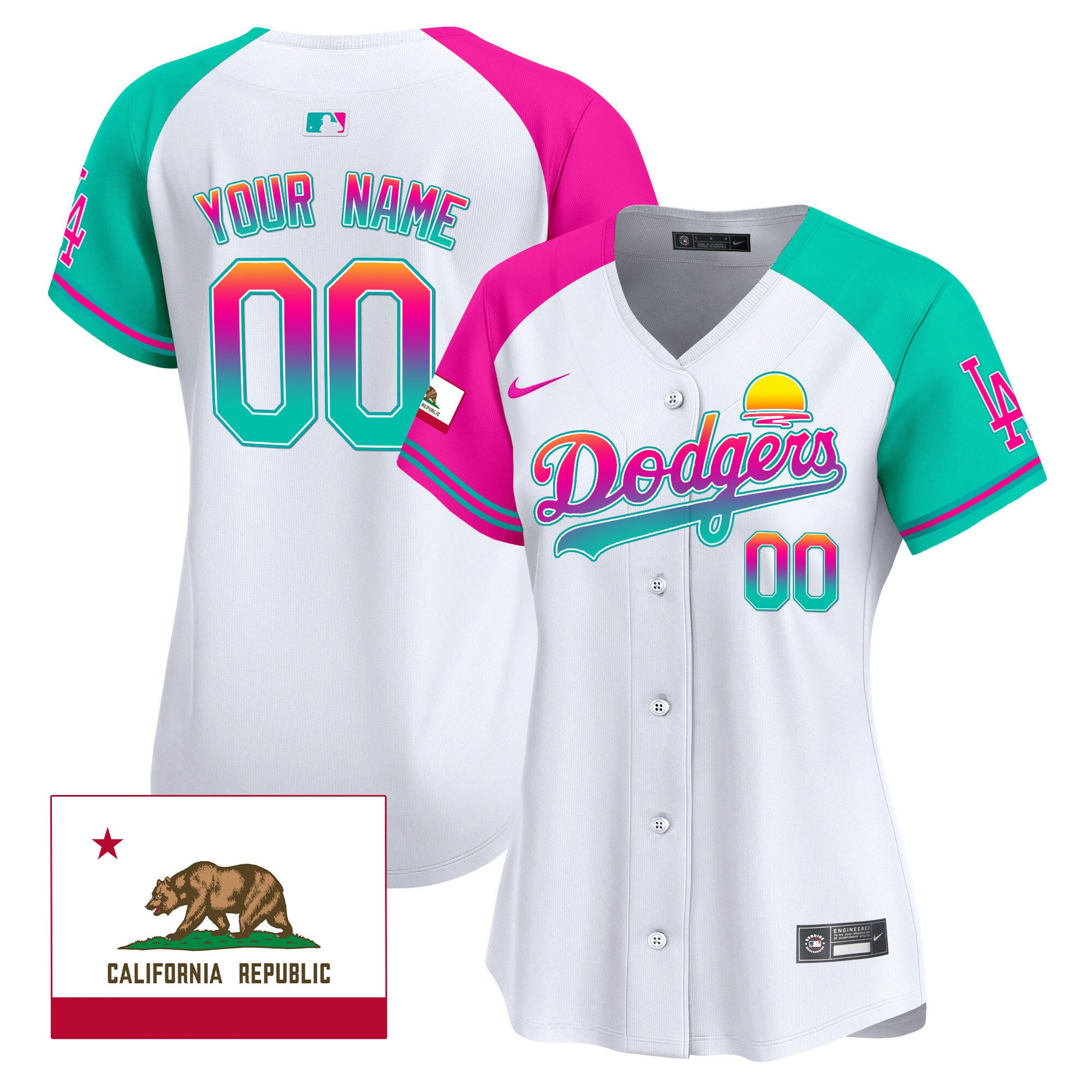 Los Angeles Dodgers 2024 Los Angeles City Style California Republic Patch Custom Alternate MLB Jersey Women's