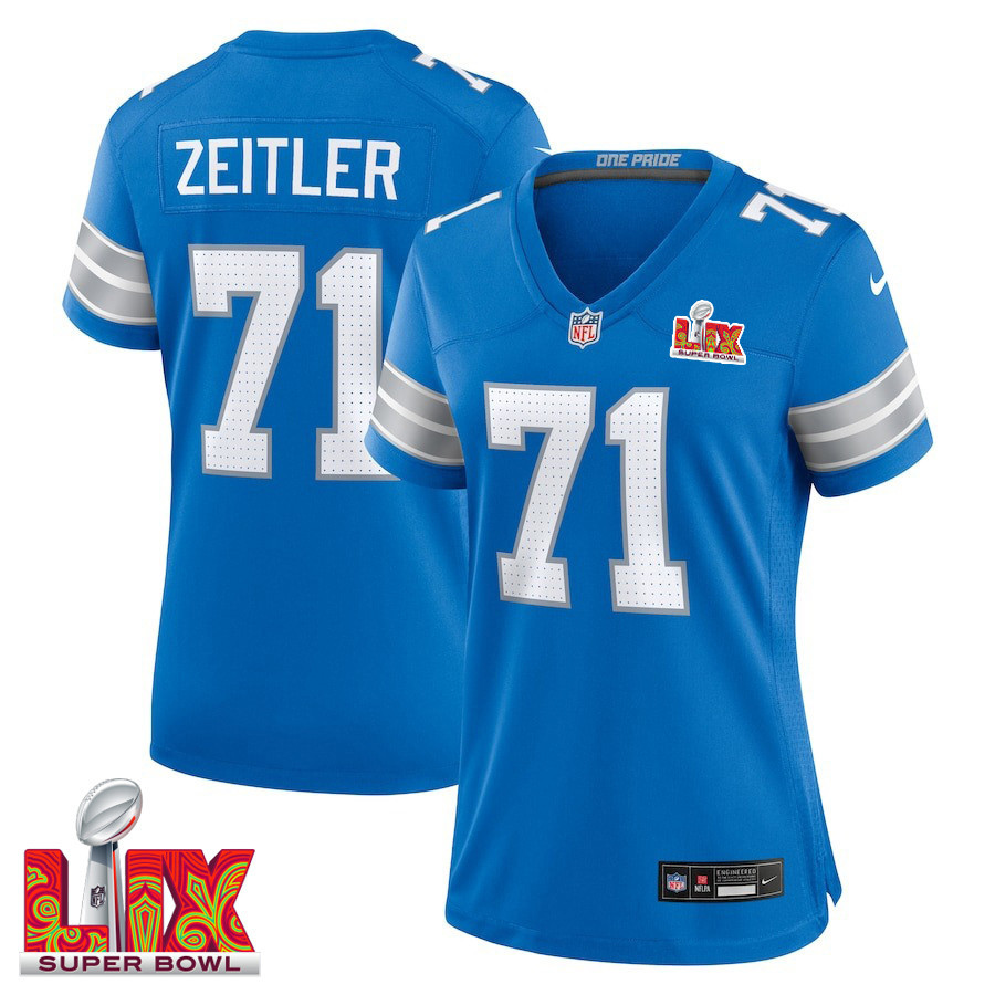 Kevin Zeitler #71 Detroit Lions Super Bowl LIX Blue NFL Jersey Women's