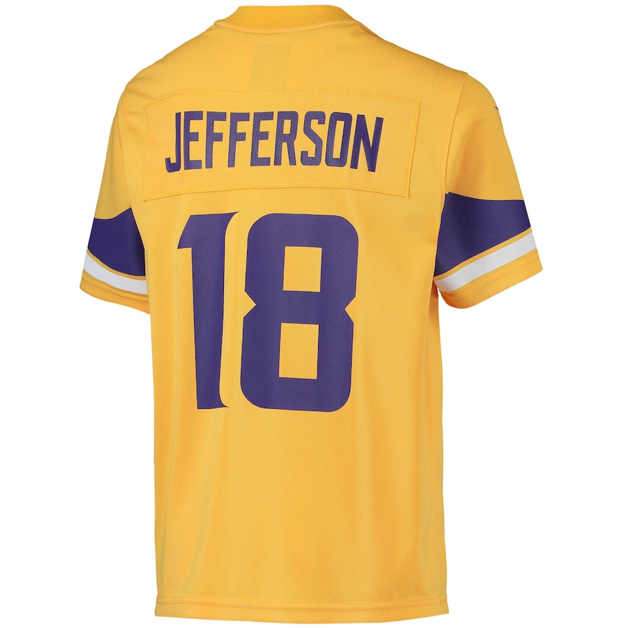 Justin Jefferson 18 Minnesota Vikings Inverted Team Game Gold NFL Jersey Youth