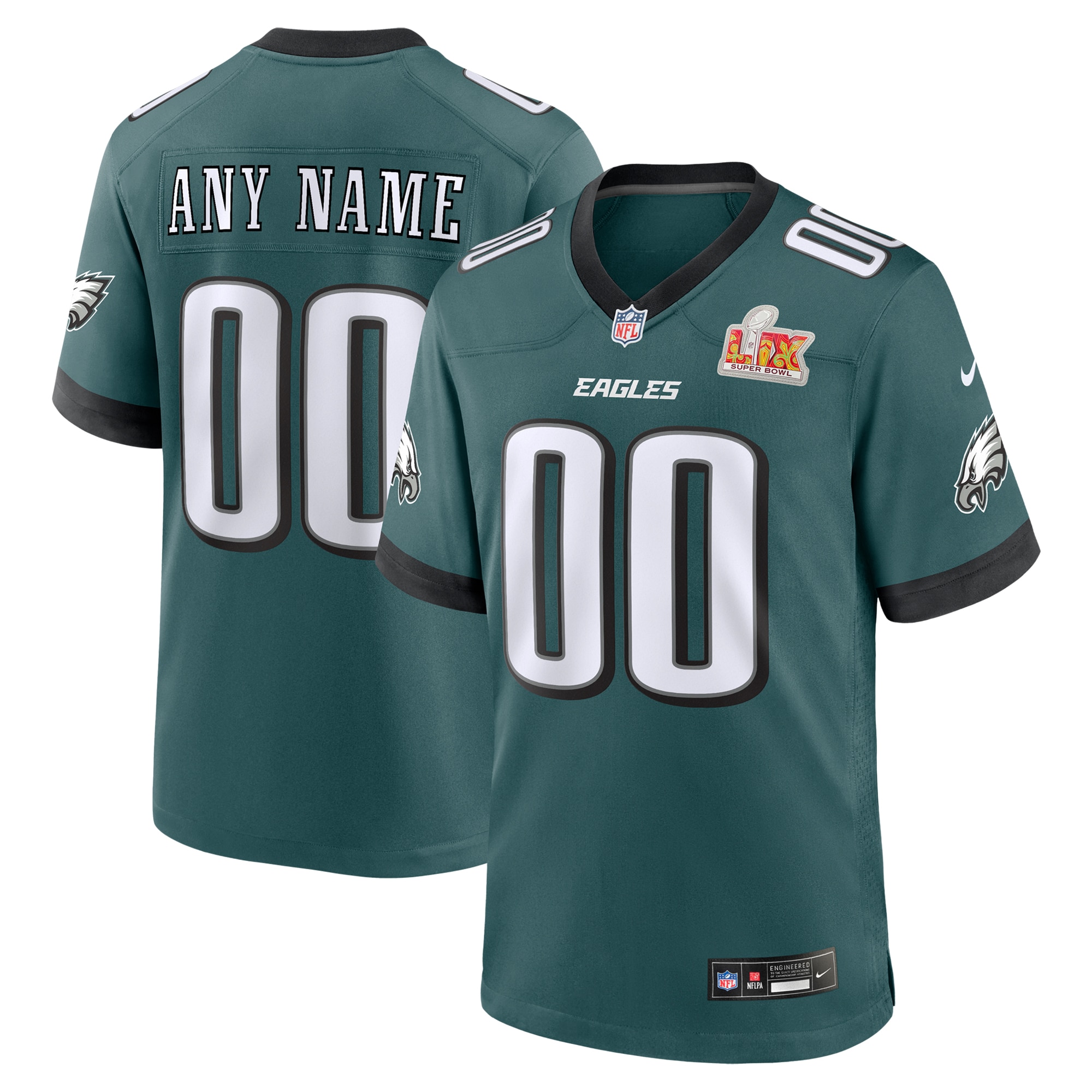 Philadelphia Eagles Midnight Green Super Bowl LIX Custom Game NFL Jersey Men's