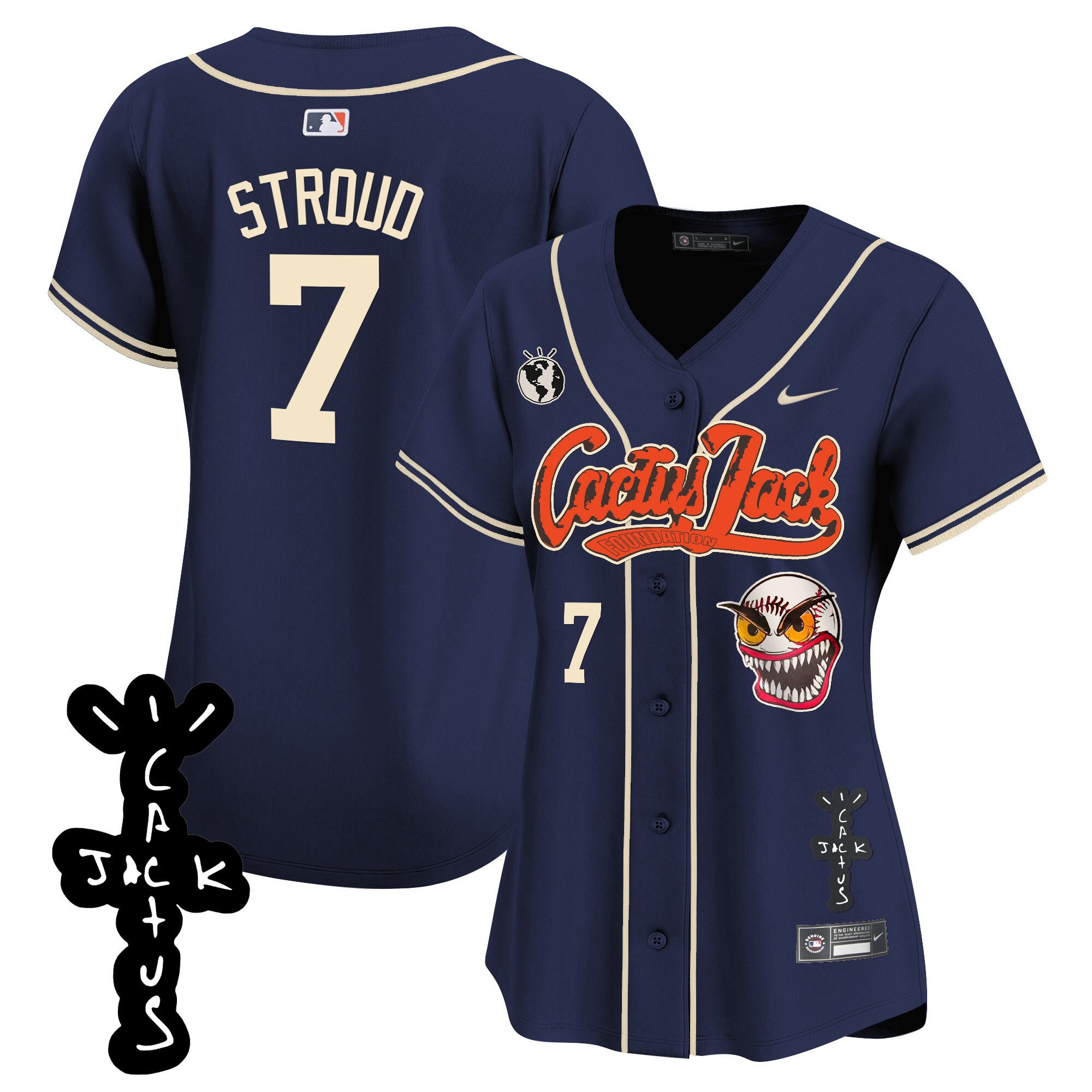 CJ Stroud 7 Houston Astros Cactus Jack Patch V2 Navy MLB Jersey Women's