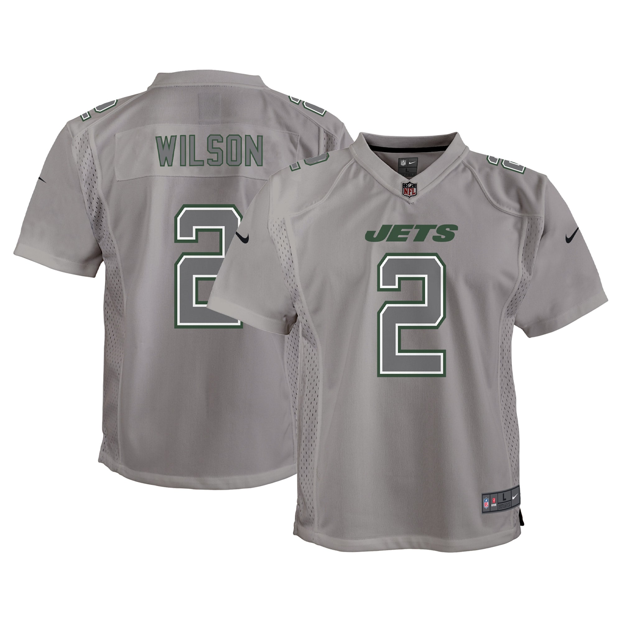 New York Jets Zach Wilson Gray Atmosphere Game NFL Jersey Youth