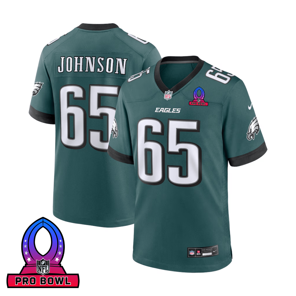 Lane Johnson 65 Philadelphia Eagles 2025 Pro Bowl Patch Game Midnight Green NFL Jersey Men's