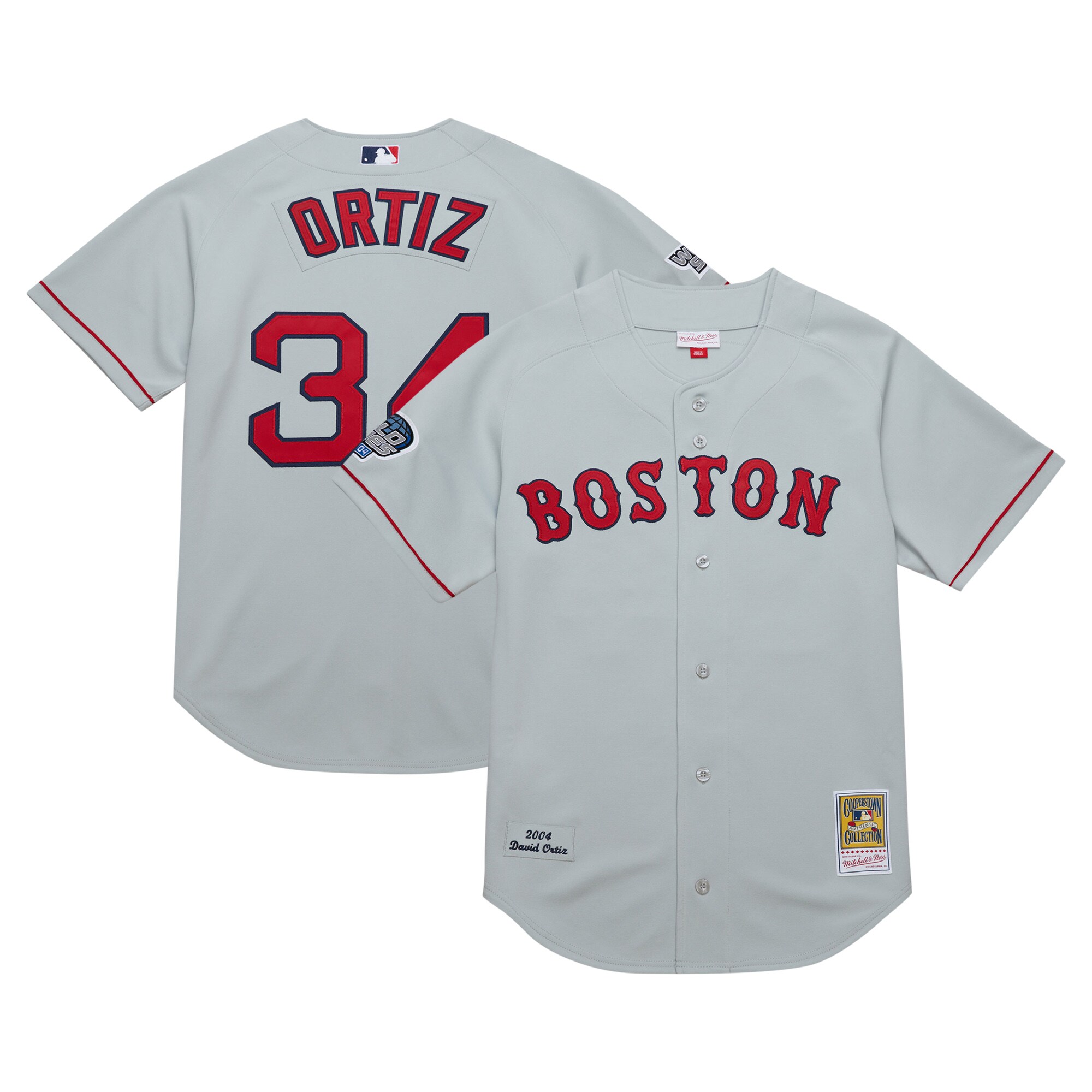 Boston Red Sox David Ortiz Mitchell Ness Gray 2004 Cooperstown Collection Throwback MLB Jersey Men's