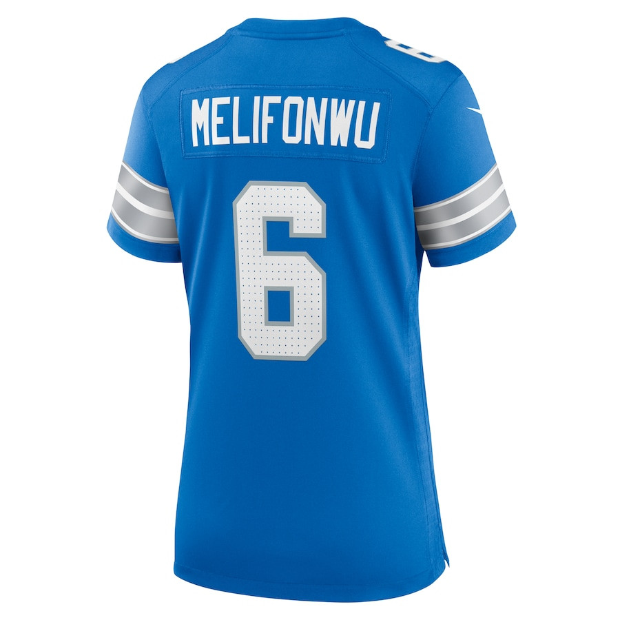 Ifeatu Melifonwu 6 Detroit Lions Team Game Blue NFL Jersey Women's