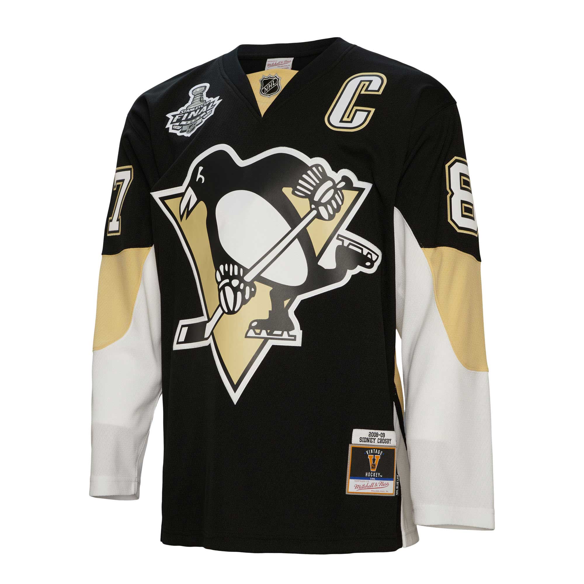 Pittsburgh Penguins Sidney Crosby Mitchell Ness Black Big Tall 2008 Captain Patch Blue Line Player NHL Jersey Men's