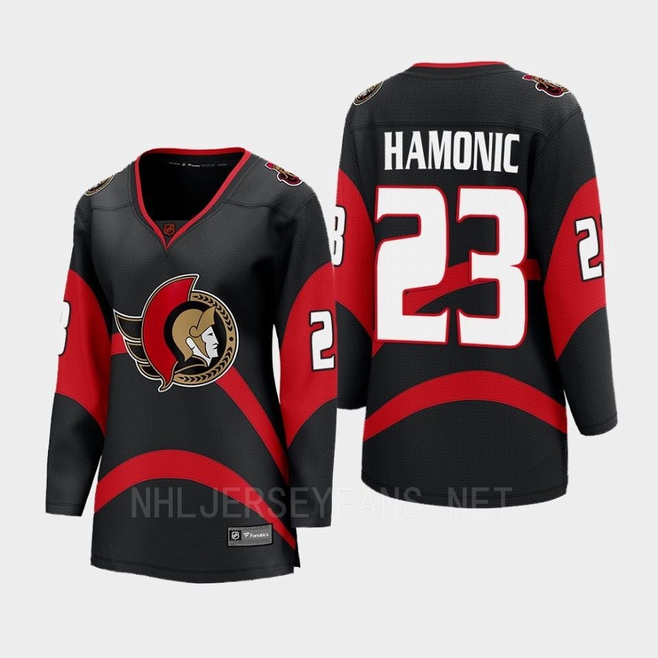 Ottawa Senators 23 Travis Hamonic Reverse Retro Black Equipment, Women NHL Jersey Women's