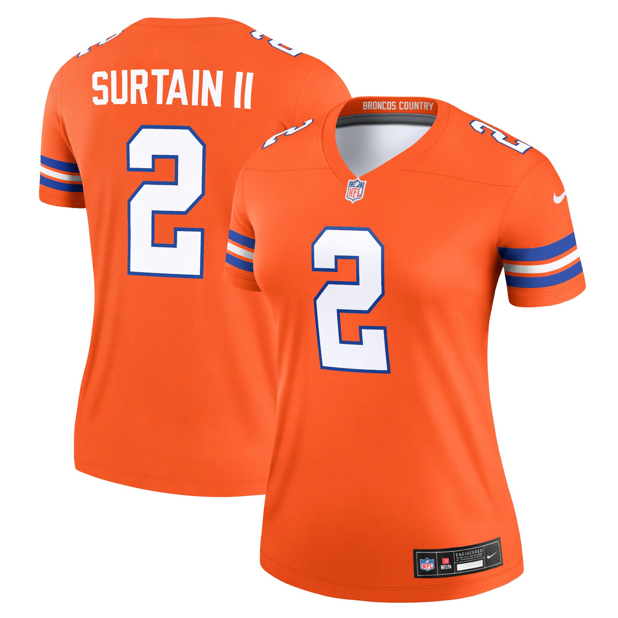 Denver Broncos Patrick Surtain II Mile High Collection 1977 Throwback Orange Alternate Legend Player Performance Top NFL Jersey Women's