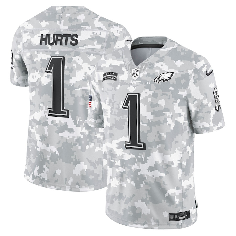 Jalen Hurts 1 Philadelphia Eagles 2024 Salute to Service Limited Arctic Camo NFL Jersey Men's