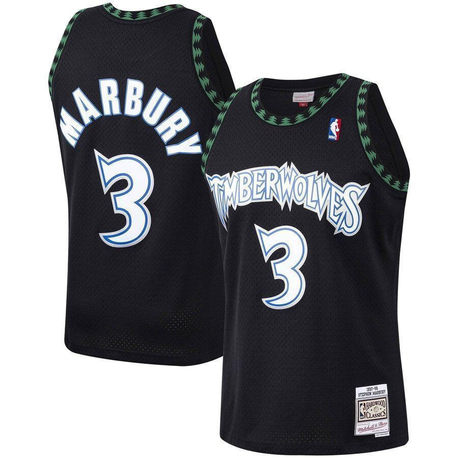 Stephon Marbury Minnesota Timberwolves Mitchell Ness 1997-98 Hardwood Classics Swingman Player Black NBA Jersey Men's