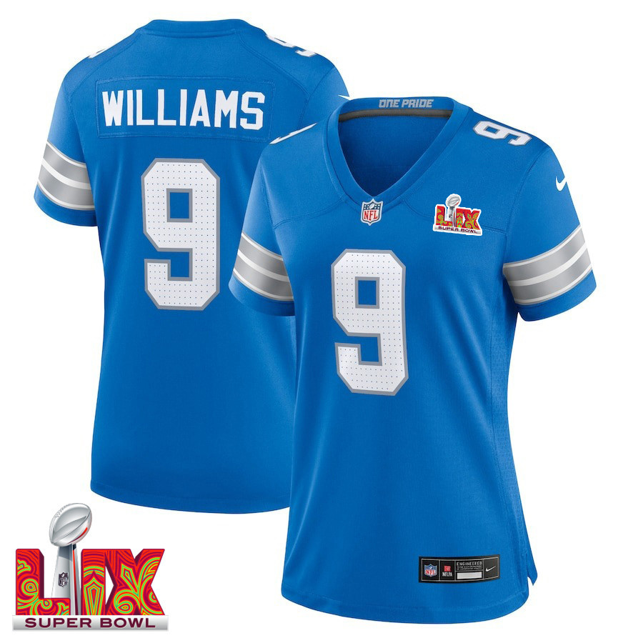 Jameson Williams #9 Detroit Lions Super Bowl LIX Blue NFL Jersey Women's