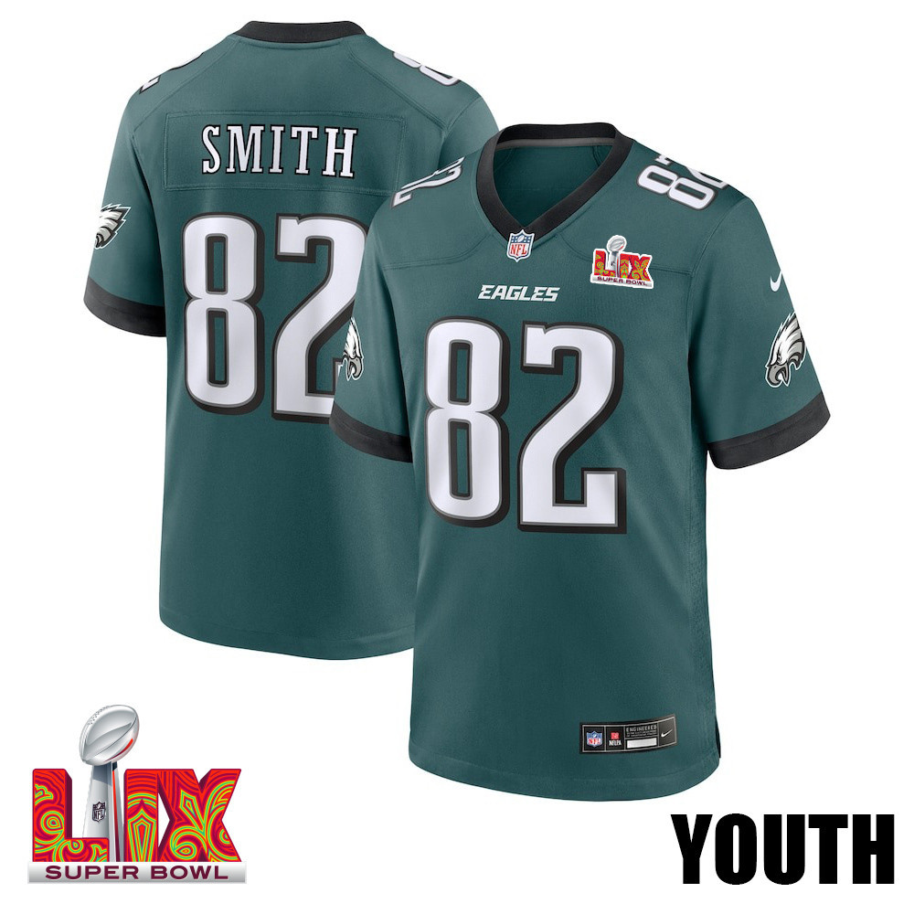 Ainias Smith #82 Philadelphia Eagles Super Bowl LIX Midnight Green NFL Jersey Youth