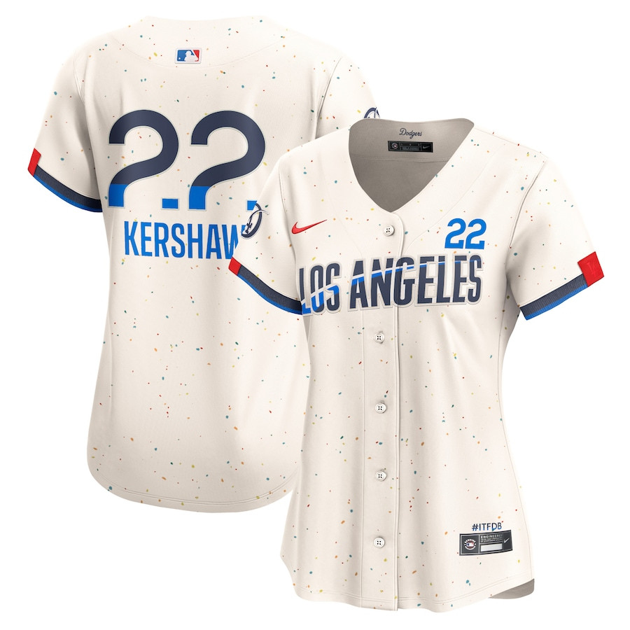 Clayton Kershaw 22 Los Angeles Dodgers 2024 City Connect Limited Cream MLB Jersey Women's