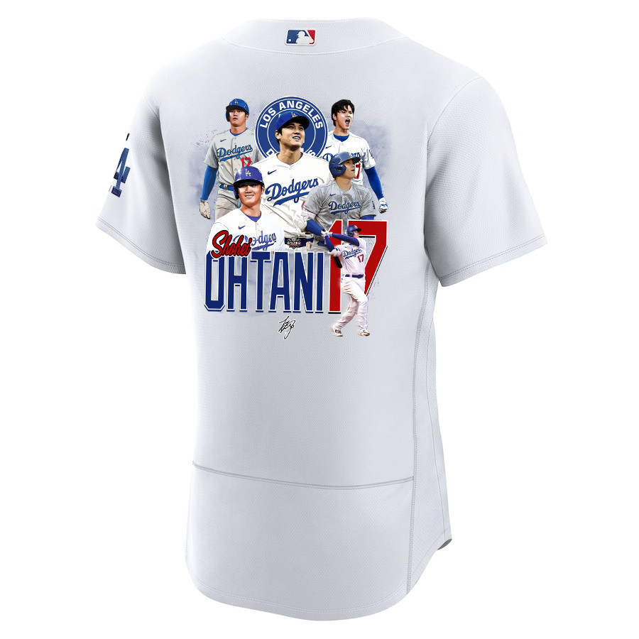 Shohei Ohtani 17 Los Angeles Dodgers Signed Collage Arts 2023 Home ELITE White MLB Jersey Men's