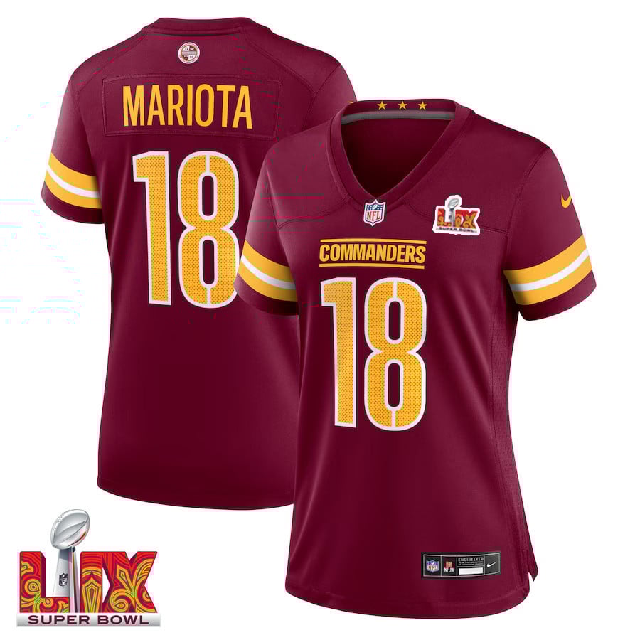 Marcus Mariota #18 Washington Commanders Super Bowl LIX Burgundy NFL Jersey Women's