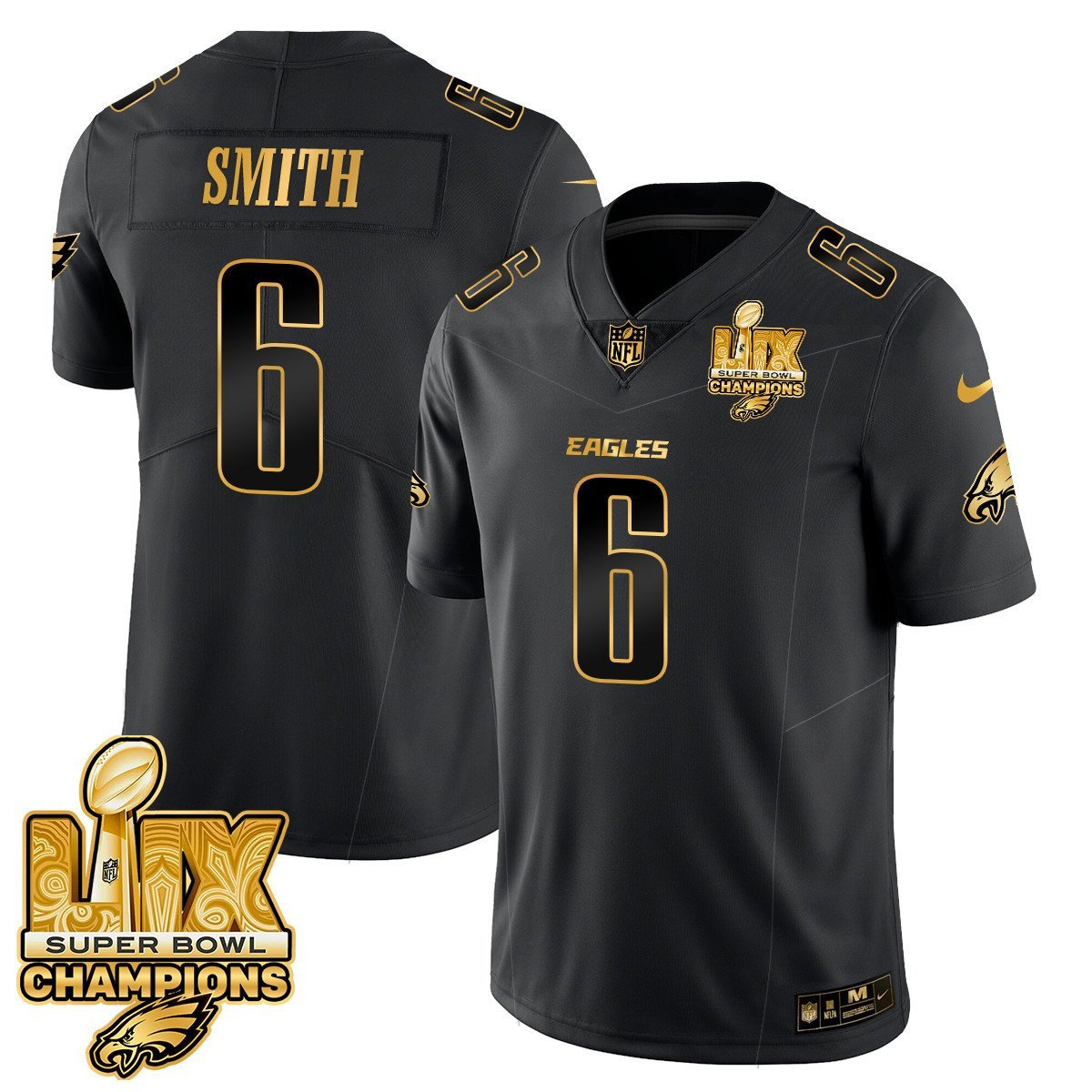 DeVonta Smith 6 Philadelphia Eagles Super Bowl LIX Champions Gold Vapor Limited Black Gold NFL Jersey Men's