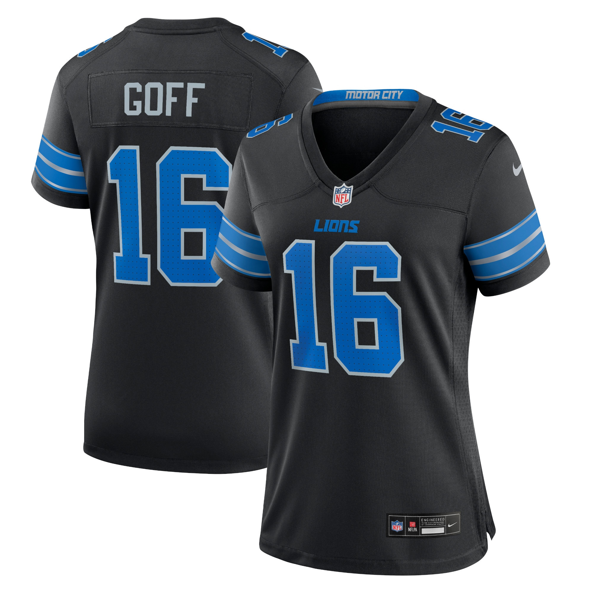 Jared Goff 16 Detroit Lions Alternate Game Black NFL Jersey Women's