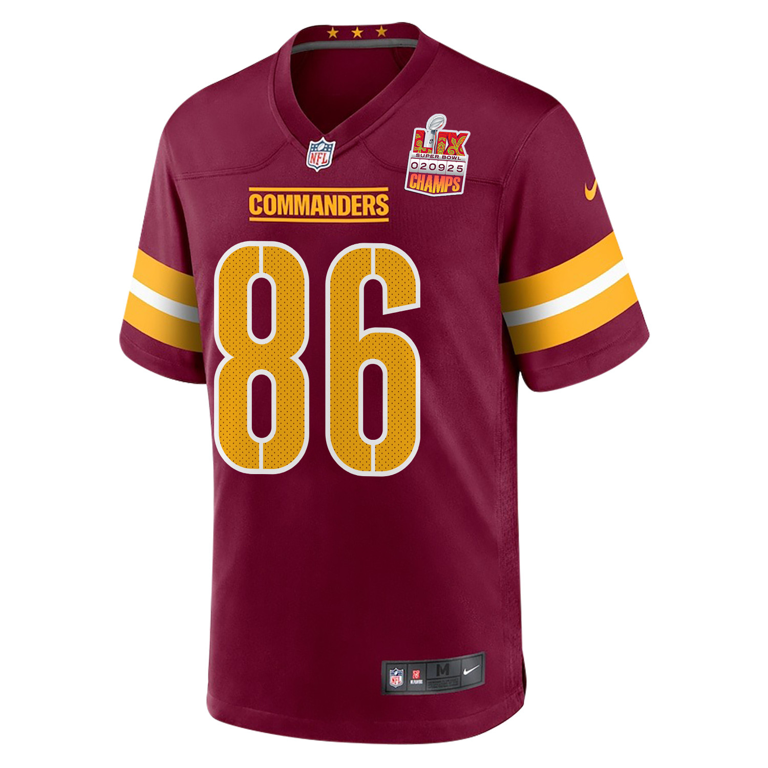 Zach Ertz 86 Washington Commanders Super Bowl LIX Champions Patch Game Burgundy NFL Jersey Men's