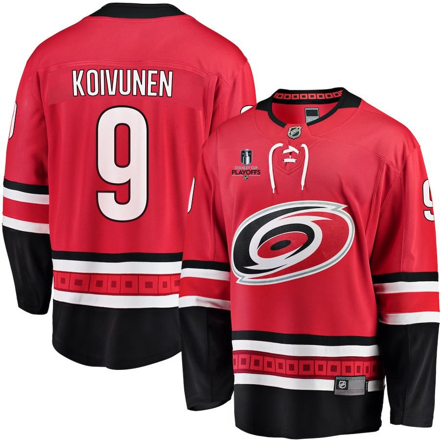Ville Koivunen 9 Carolina Hurricanes Stanley Cup 2023 Playoffs Patch Home Breakaway Red NHL Jersey Men's