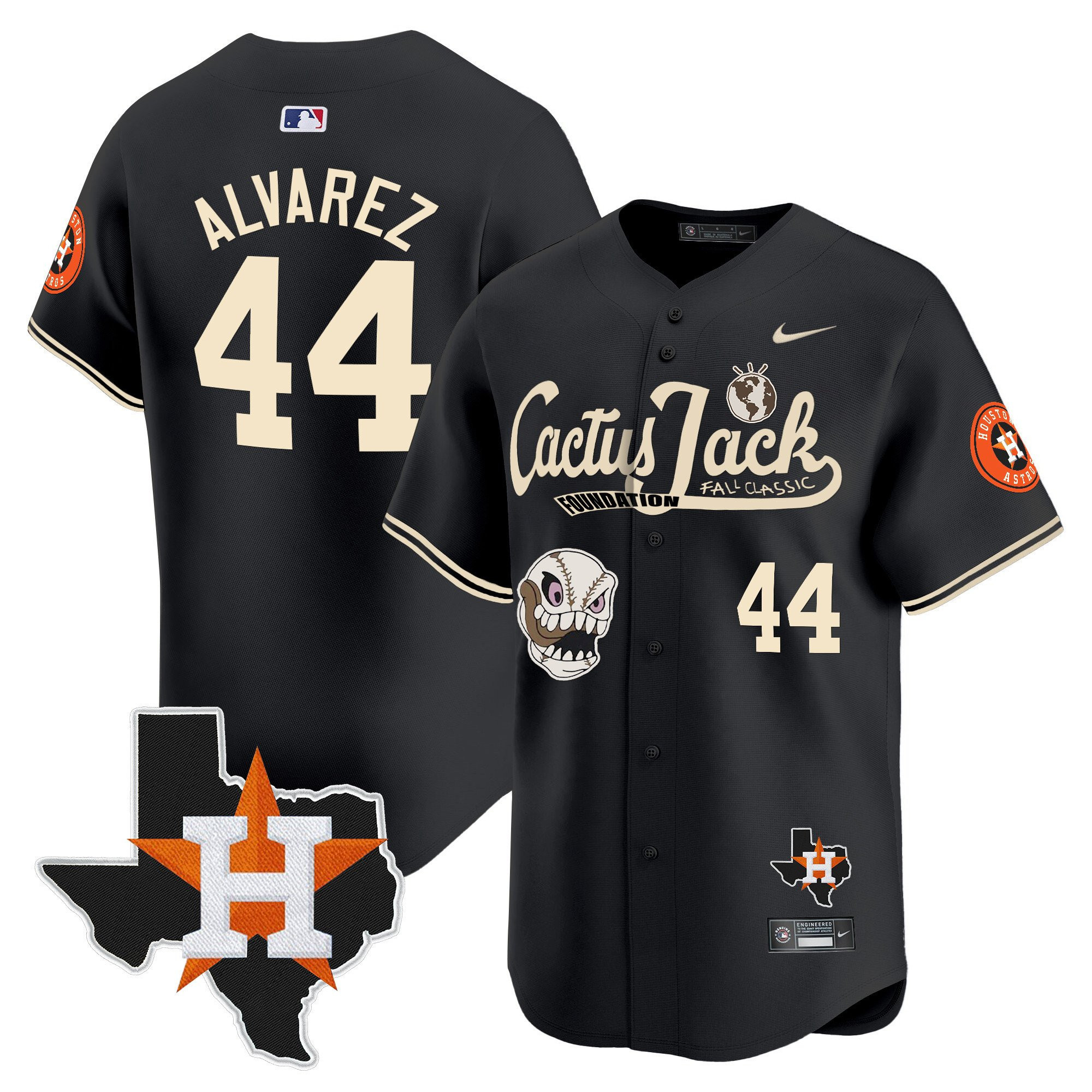 Yordan Alvarez 44 Houston Astros Cactus Jack Foundation Fall Classic Black Limited Men MLB Jersey Men's