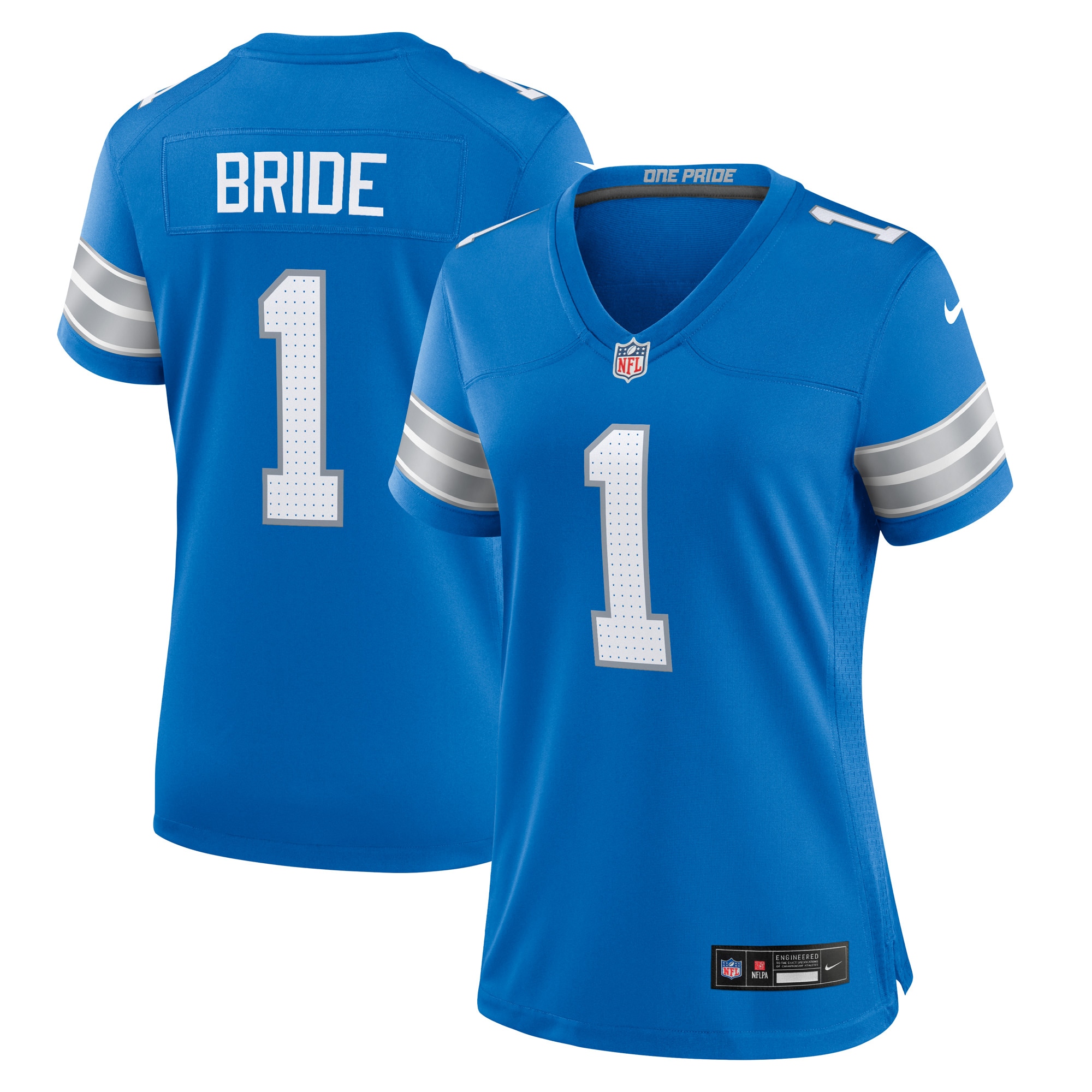 Detroit Lions Number 1 Bride Blue Game NFL Jersey Women's