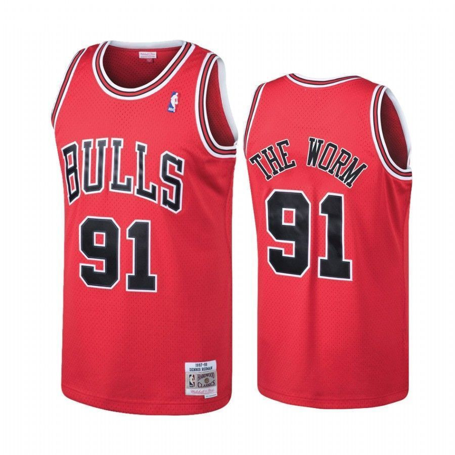 Chicago Bulls 91 Dennis Rodman Red Hardwood Classics NBA Jersey Men's