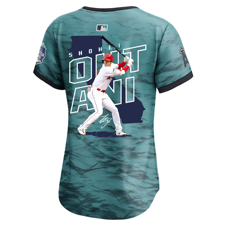 Shohei Ohtani 17 Los Angeles Angels Signed Map 2023 All Star Game Limited Player Teal MLB Jersey Women's
