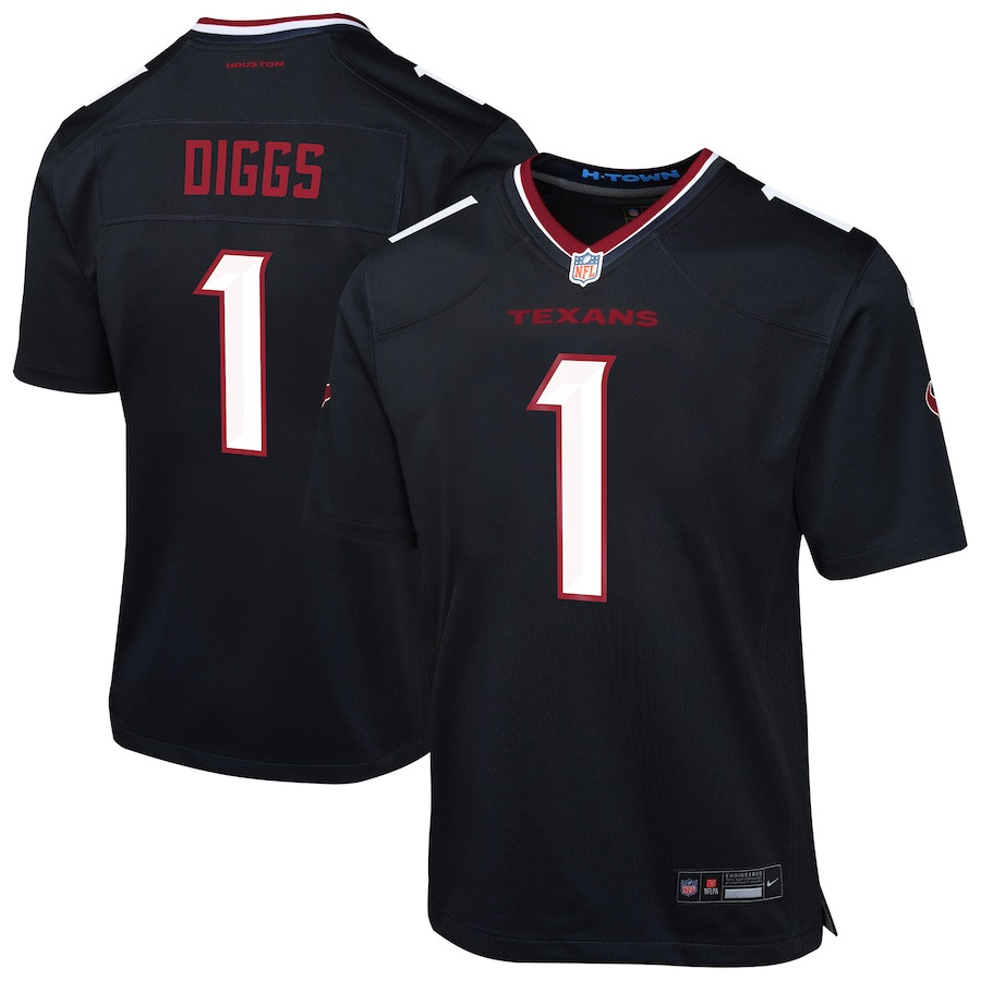 Stefon Diggs 1 Houston Texans Team Player Game Navy NFL Jersey Youth