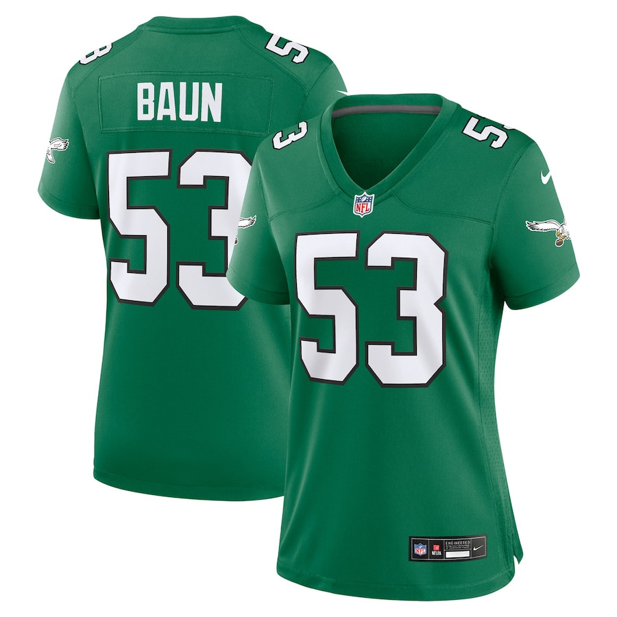 Zack Baun 53 Philadelphia Eagles Alternate Game Kelly Green NFL Jersey Women's