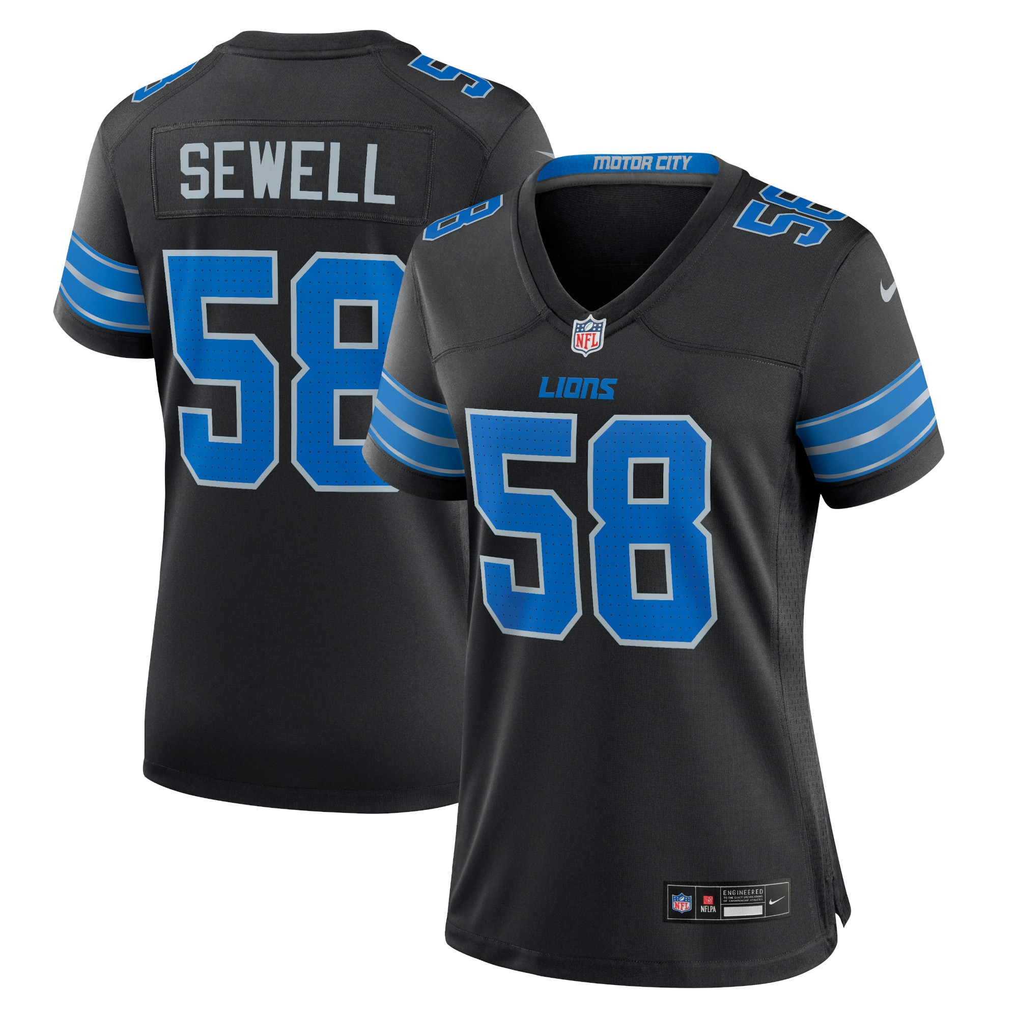 Penei Sewell 58 Detroit Lions Alternate Game Black NFL Jersey Women's