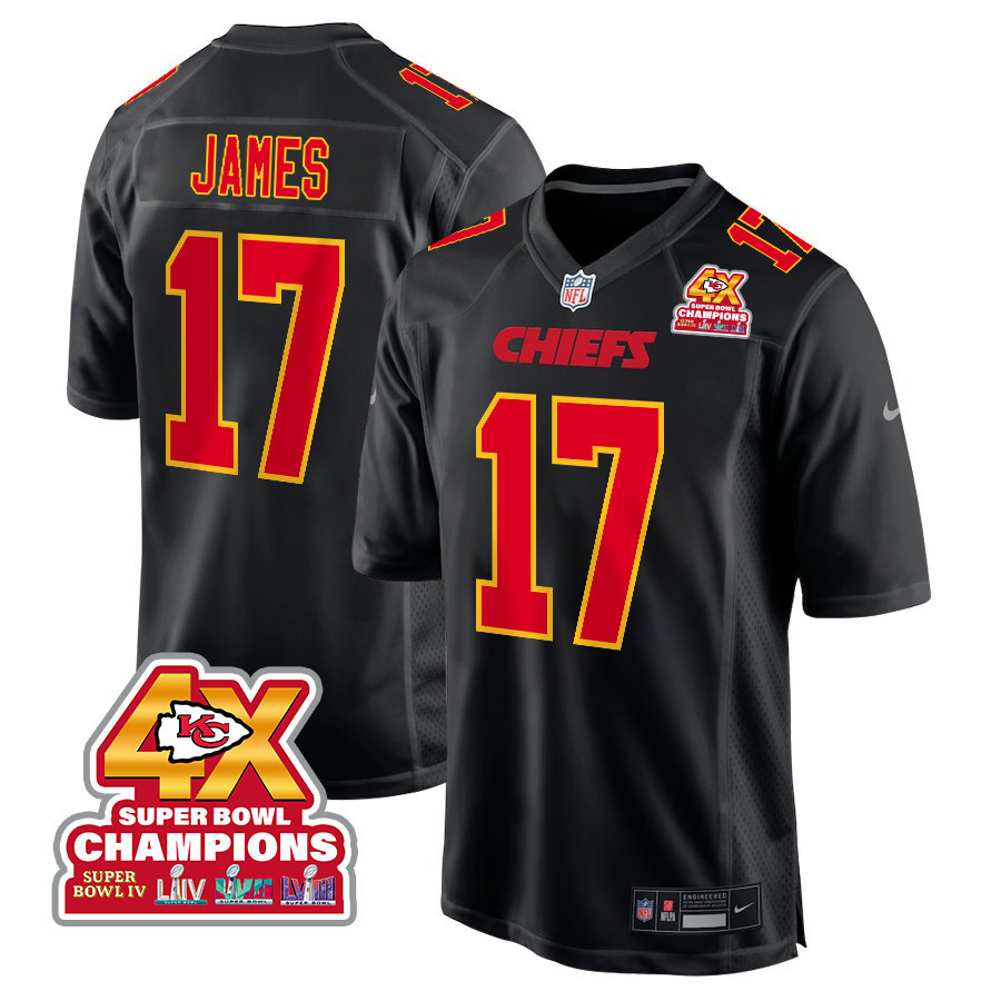 Richie James 17 Kansas City Chiefs Super Bowl LVIII Champions 4X Fashion Game Carbon Black NFL Jersey Men's
