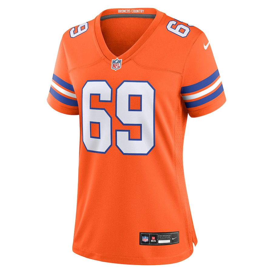 Mark Schlereth 69 Denver Broncos Mile High Collection 1977 Throwback Retired Player Game Orange NFL Jersey Women's