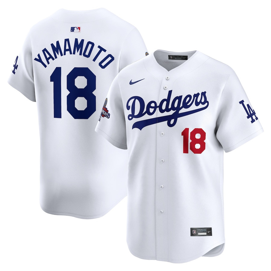 Yoshinobu Yamamoto 18 Los Angeles Dodgers 2024 World Series Champions Home Limited Player White MLB Jersey Men's