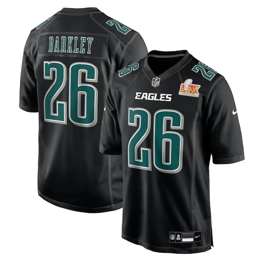 Saquon Barkley 26 Philadelphia Eagles Super Bowl LIX Fashion Game Player Carbon Black NFL Jersey Men's