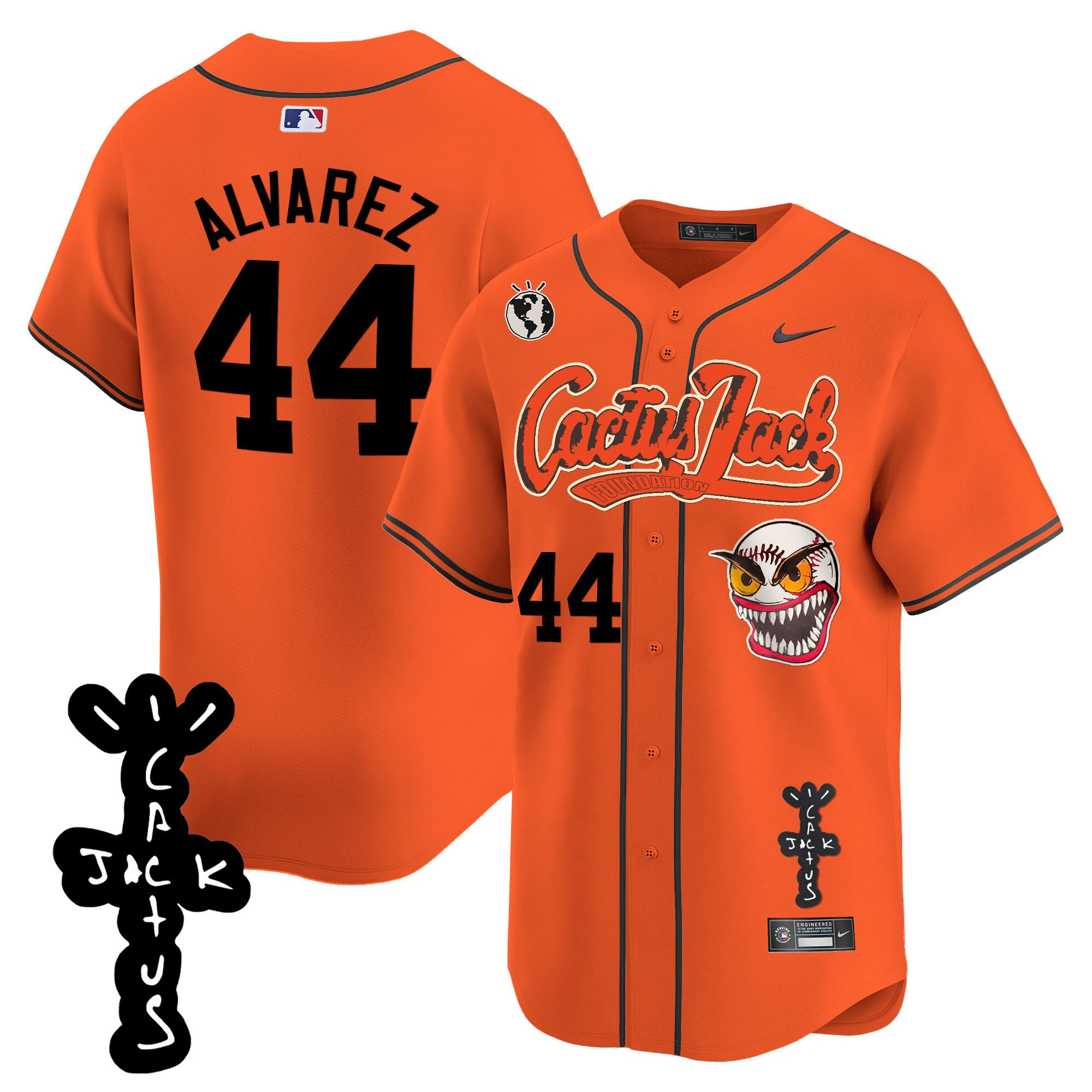 Yordan Alvarez 44 Houston Astros Cactus Jack Patch V2 Orange MLB Jersey Men's