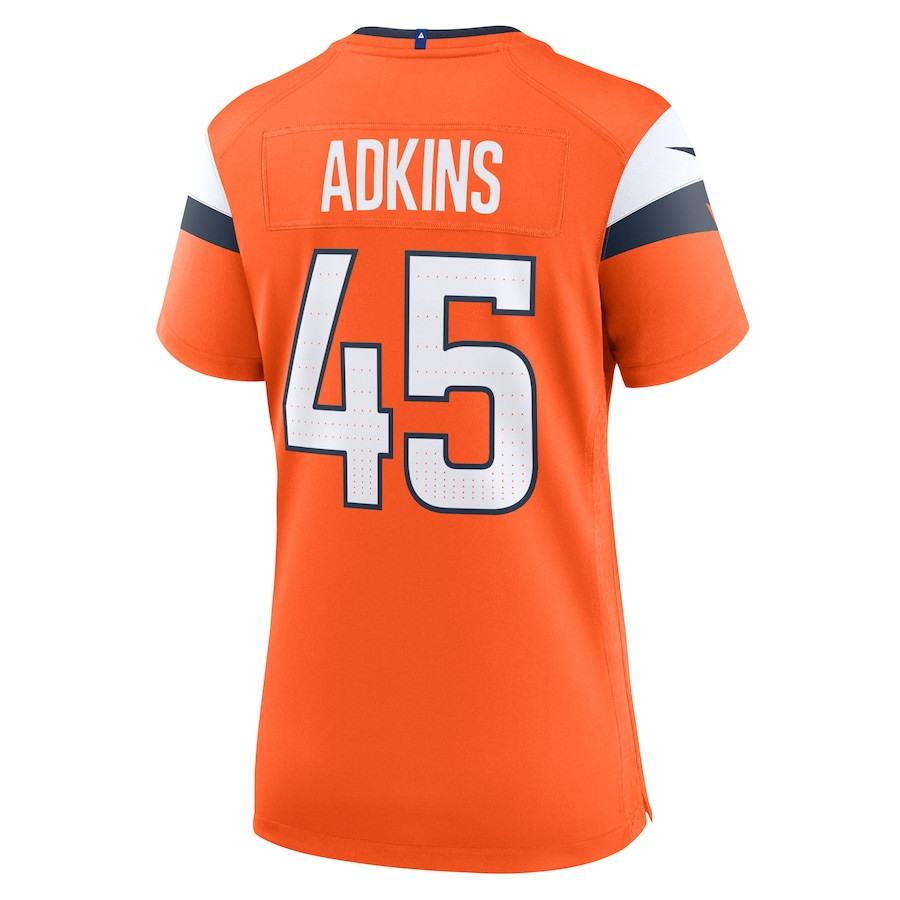 Nate Adkins 45 Denver Broncos Team Game Orange NFL Jersey Women's