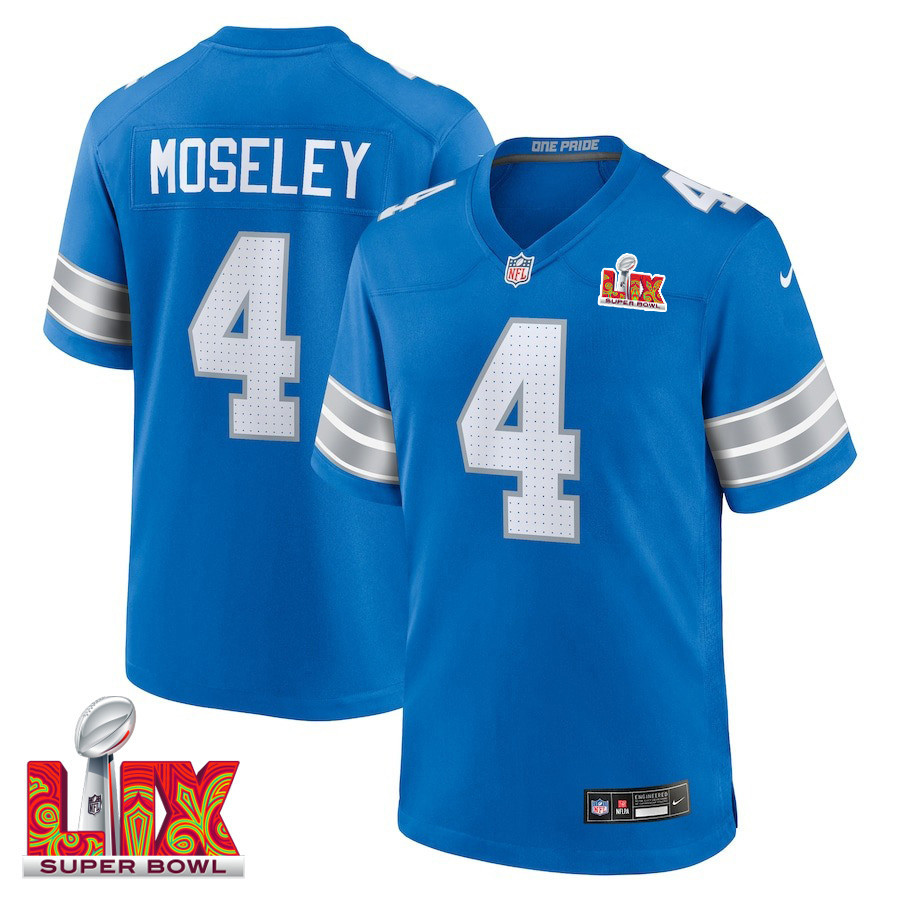 Emmanuel Moseley #4 Detroit Lions Super Bowl LIX Blue NFL Jersey Men's