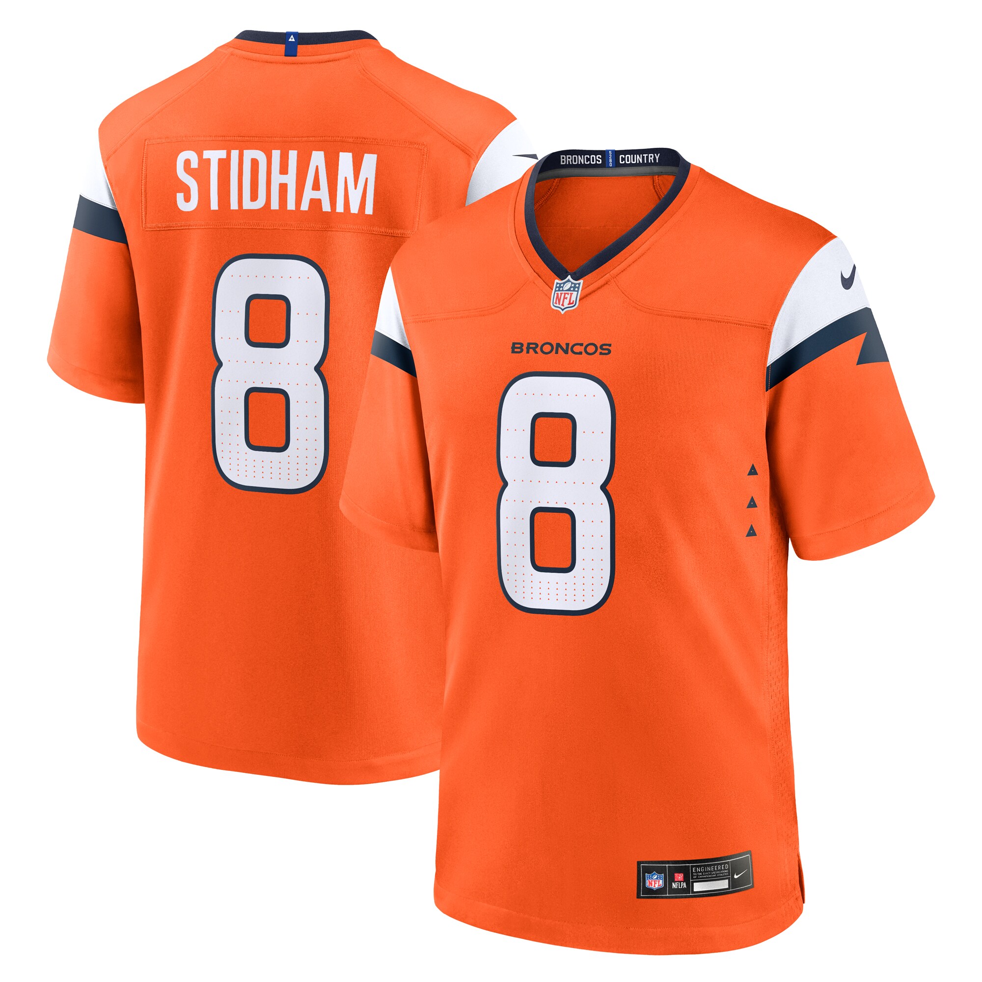 Denver Broncos Jarrett Stidham Orange Team Game NFL Jersey Men's