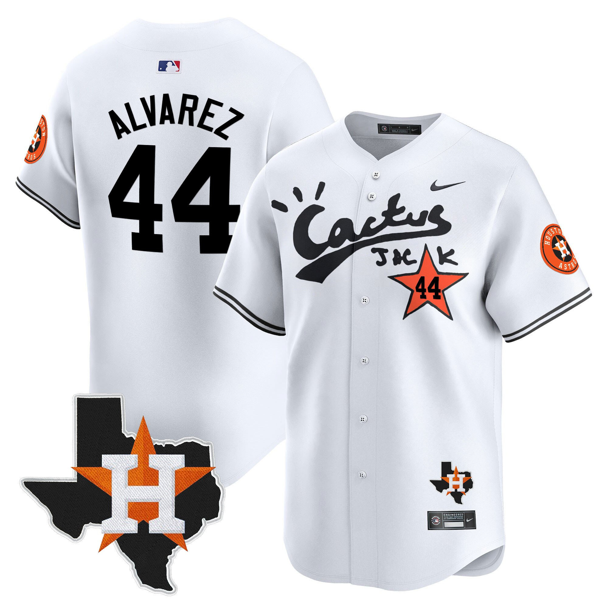 Yordan Alvarez 44 Houston Astros Cactus Jack Houston Patch Limited White MLB Jersey Men's